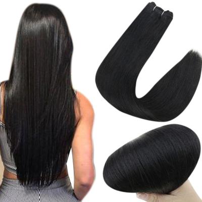 China Jet Black #1 Shine Full Wave Hair Weft Extensions Virgin Silky Straight Machine For Women Hair Weft for sale