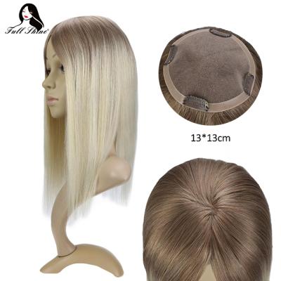 China Softest Full Factory Direct Silk Hair Topper For Women 13*13cm #10T613 Ombre Brown To Blonde Hair Toppers for sale