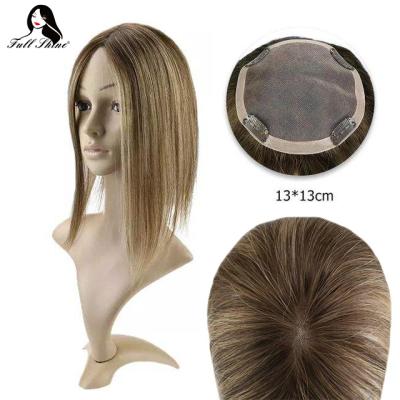 China Topper For Women 13*13 #4/27/4 Dark Brown Balayage Hair Silky Toppers Blend Softest Full Shine Caramel Blonde Hair Toppers for sale