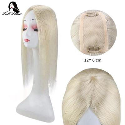 China Softest Fast Shipping Remy Brazilian Human Hair Topper 12*6cm Full Shine Platinum #60 Blonde Hair Topper For Women for sale