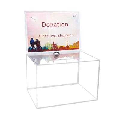 China 2018 New Products Wholesale Transparent Charity Clear Acrylic Donation Box Voting Box With Lock for sale