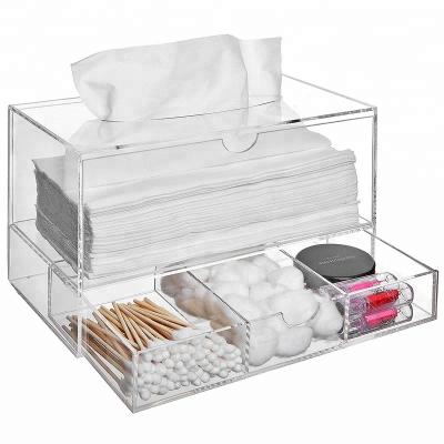 China Wholesale Modern Clear Transparent Multifunctional Acrylic Tissue Box Countertop With Pull Out Storage Drawer for sale