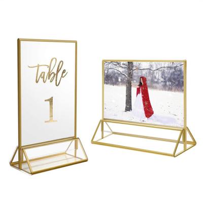 China Custom Double Sided Acrylic Menu Holders Picture Frame Silver Gold Acrylic Table Sign Holder for sale