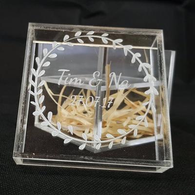 China Wedding Decoration 15 Year Engagement Factory Custom Acrylic Ring Bearer Box Holder Wedding Ring Box Rustic Clear Glass Look Custom Made for sale