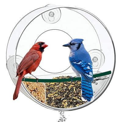 China Hot Selling Viable Outside Window Acrylic Circular Bird Feeder Hanging Bird Feeding Station For Wild Birds for sale