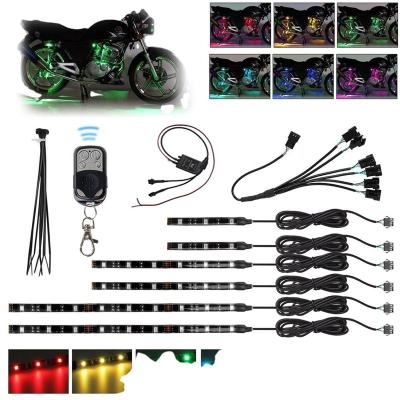 China PVC 6PCS LED Set Motorcycles LED Strip Kit RGB Multicolor LED Light Bar For Motorcycle Decoration With Remote Controller for sale