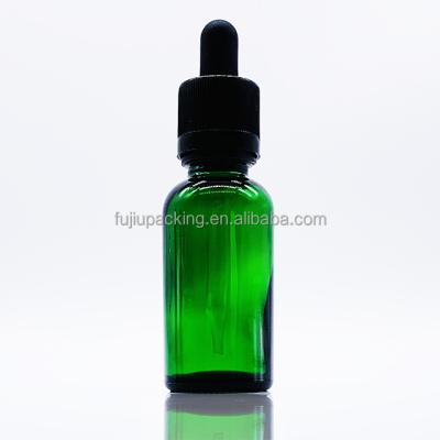 China Cosmetic Essential Oil Green Round Glass Bottle Serum Dropper Glass Bottles Cosmetic10ml 20ml 30ml 50ml 100ml for sale