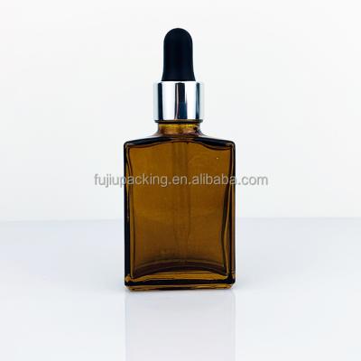 China Essential Oil 30ml 50ml 100ml Flat Square Glass Dropper Bottle With Glass Dropper for sale