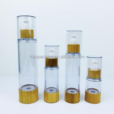 China Cosmetic Refillable Bamboo Lid Lotion Pump Bottle 100ml Airless Empty Cosmetic Bottles 50ml for sale