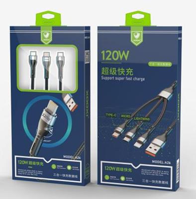 China 3-in-1 Data Cable 120W Braided Super Fast Charging And Support Data Transmission Cloth Cable 120W Instant Charging Data Cable for sale