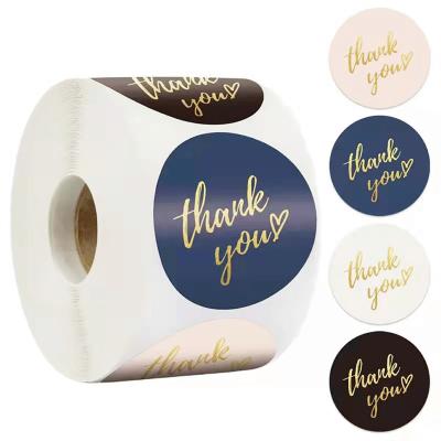 China Logo Custom Vinyl Label Heat Sensitive Waterproof Printing Gold Foil Transparent Thank You Stickers for sale