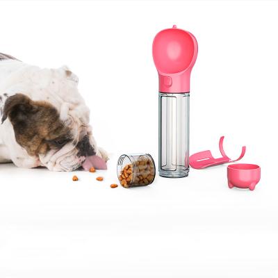 China 2021 Hot Selling 500ml Viable Multifunctional Plastic Amazon Pet Travel Portable Food&Water Feeder Bottle With Poop Bag for sale