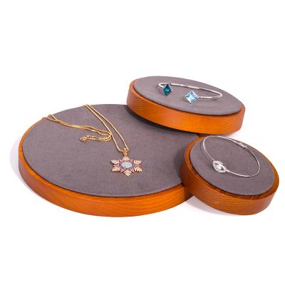 China Attractive Wholesale Personalized Wooden High End Luxury Modern Cheap Premium Wooden Round Necklace Bangle Bracelet Jewelry Set Display for sale