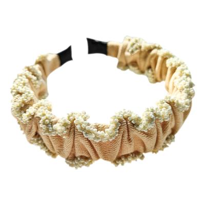 China New Fashion Soft Headband Personalized Vintage Style For Women Fold Over Pearl Headband for sale