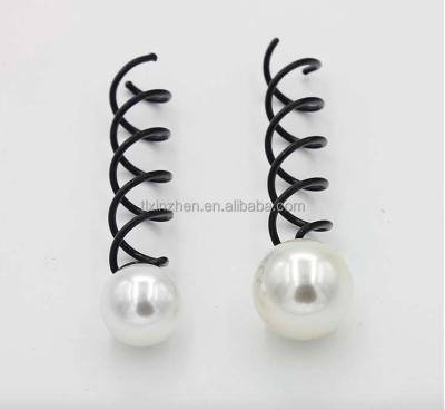 China Fashionable Black Spiral Twist Swirl Screw Hair Pins With Pearl for sale