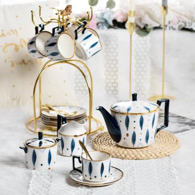 China INS Classic Hand Painted Ceramic Light Set Cup Coffee Underlay Family Luxury Northern European Afternoon Tea Set With Spoon for sale