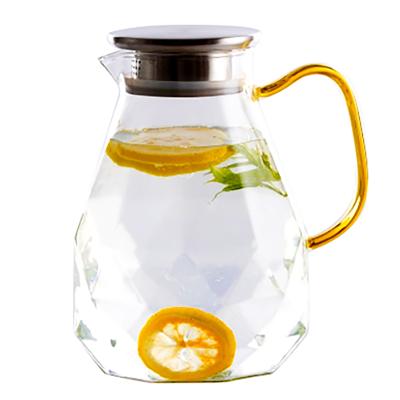 China 1.8L Sustainable Embossed Design Jug Jug Glass Water Carafe For Lemon Water Cold / Hot Iced Tea for sale