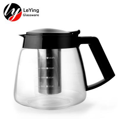 China Large Viable Clear Glass Teapot with SS Infuser for Home Office Hotel Use for sale