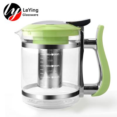 China Viable High Quality Glass Teapot With Stainless Steel Clear Cylinder Glass Teapot Infuser for sale