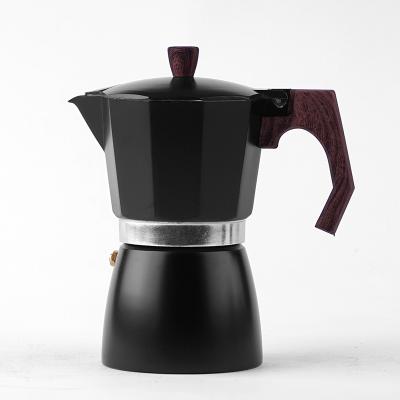 China Gift Package Sustainable Home Use Professional Wooden Aluminum Handle Espresso Coffee Maker Moka Pot for sale