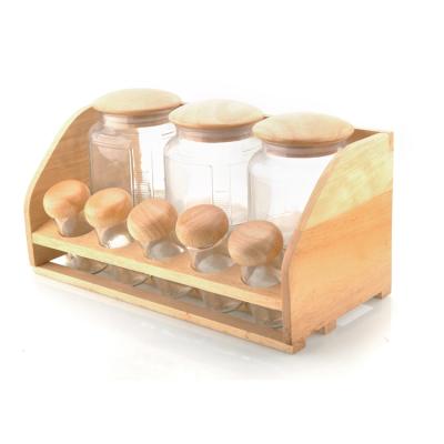 China Fashion Viable Kitchen Factory Price Wooden Lid Storage Bottle Spice Jar Set for sale