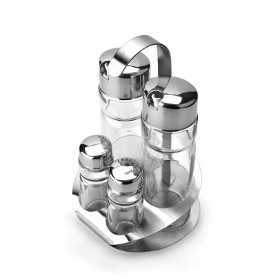 China Sustainable 4pcs Stainless Steel Cover Glass Bottle Kitchen Storage Spice Jar Set for sale