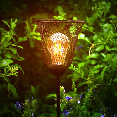 China Solar Bulb Stake Lights Solar Bulb Solar Warm White Outdoor Decoration Stake Garden Metal Bulb Lamp Lights for sale