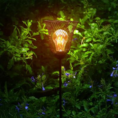 China White Art Solar Lamp Stake Warm Light Bulb Garden Decoration Lights Metal Mesh Lights Stake Solar Garden Solar Metal Stake Light for sale