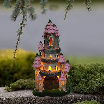 China Resin Fairy House Solar Garden Lights Resin Craft Miniature Fairy Garden House Figurine Solar LED Lights Solar Garden Light for sale