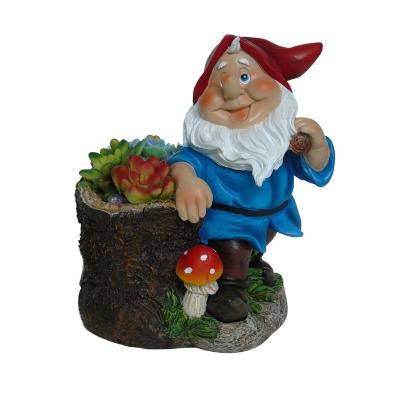 China Art Resin Gnome Elf Figurine Gnome Statues Solar Lights Garden Decoration Polyresin Dwarf Gnome Statue with Succulents for sale