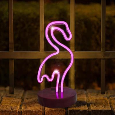 China Flamingo Strip Lights Solar Powered Flamingo Neon Signs with Stand Base for Party Supplies Girls Room Decoration Accessory for Party Garden Decor for sale