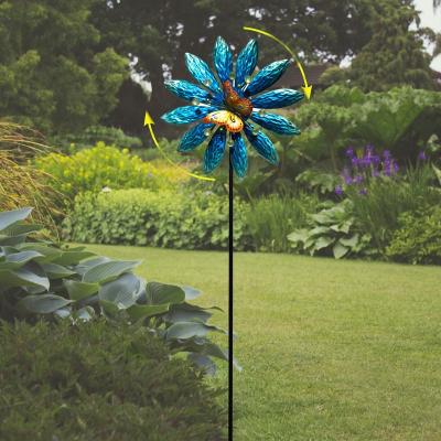 China Europe Iron Lawn Yard Stake Garden Spinner Regular Flower Shape Decorative Garden Metal Windmill for sale