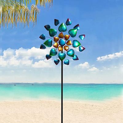 China Europe 54.7inch Metal Leaf Windmill Shape Garden Material Wind Spinner Outdoor Stake for sale