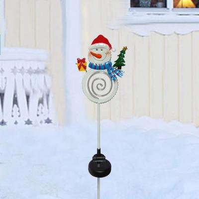 China PVC Solar Light Outdoor Solar Circle Light Metal Snowman Decoration Xmas Snowman Stake Solar Stake Light for sale