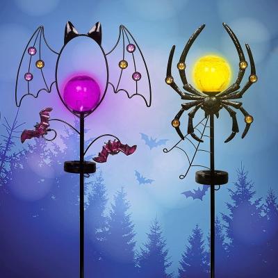 China Solar Stake Solar Garden Yard Lights Halloween Halloween Yard Garden Stake Lights, Spider Glass Metal Bat Crackle Globe Solar Yard Garden Stake for sale