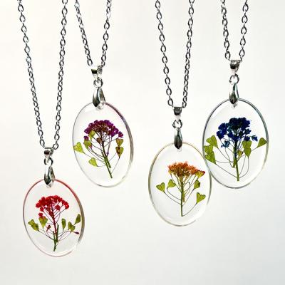 China BOHEMIA IVR Birth Month Flower Necklace Stainless Steel Oval Necklace in Resin Flower Necklace for sale