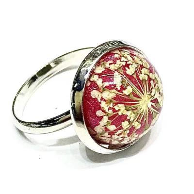 China Beautiful Vintage Lace Flower Copper Rings For Kids Handmade Dry Epoxy Silver Flower Resin Gold Ring Jewelry for sale