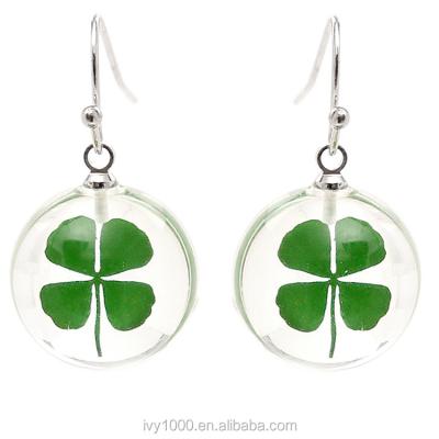 China Four Round Plastic Imitation-Amber Fashionable Clear Leaf Clover Charm Earrings for sale