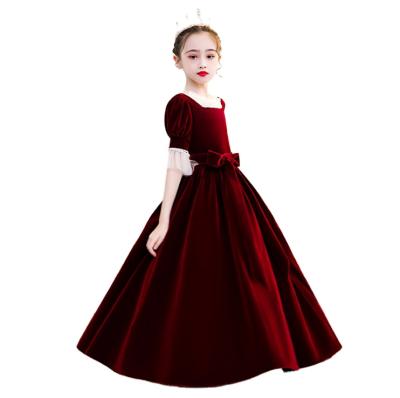 China Winter Autumn Beaded Red Wine Velvet Breathable Bridesmaids Formal Dress Kids Dresses For Girls For 2-12 Years for sale