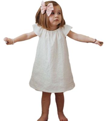 China Plain Anti-Static Canvas Swing Fashion Dress Kids Knee-Length Party Clothes Little Girls Short Sleeve Dresses for sale