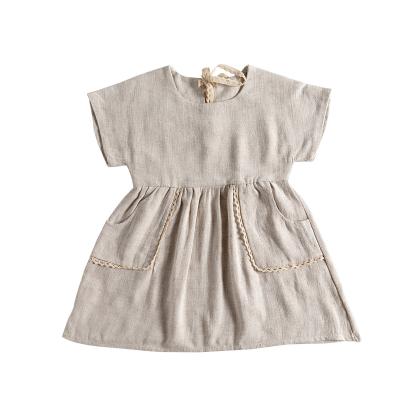 China OEM Anti-Static In Baby Casual Dress High Quality Canvas Short Running Solid Sleeve Cotton Girls Dress for sale