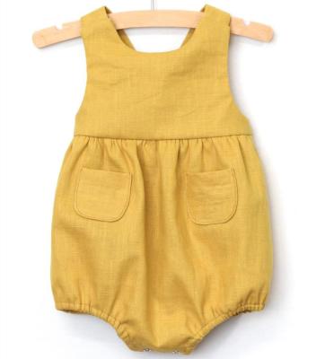 China Cozy baby clothes organic baby clothes gots certified jumpsuit with pockets babies boys backless canvas rompers for sale