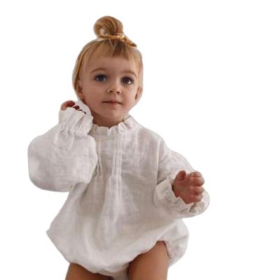 China Cozy Baby Clothes Full Sleeve Romper High Quality Baby Clothes Solid Ruffle Baby Romper Canvas Baby Rompers for sale