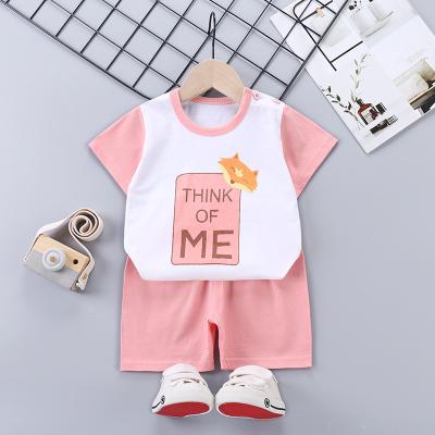 China New Breathable Warm Luxury Short Sleeve T-shirt Shorts 2pcs Baby Kids Summer Printed Clothing Set for sale