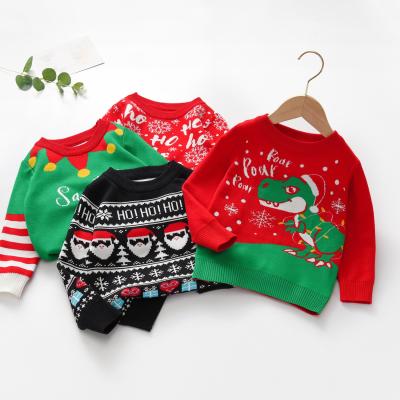 China Factory Autumn Winter Anti-Shrink Toddler Kids Baby Boy Kids Christmas Design Crew Neck Girls Knit Pullover Top Sweater for sale