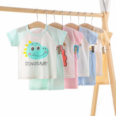 China Breathable Comfortable Cotton Dinosaur Pattern Printing Short Sleeve Baby Clothes Toddler Boys Dressing Sets for sale