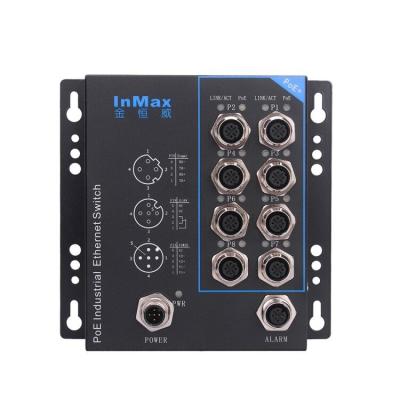 China M12 D-Coded Metro Bus Vehicle Subway Aviation Railway Plug Industrial PoE Switch With 8 10/100Base M12 D-Coded 4 Pin Connector for sale