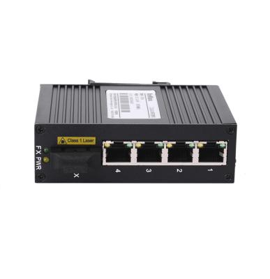 China Surveillance 4 Port 2 Layer 10 Fiber 100mbase Media Converter 5 Port 12v 36v DC Fiber Network Switch for sale