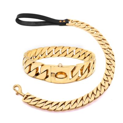 China New Fashion Luxury Gold Choke Collar Collar Stocked Leash for sale