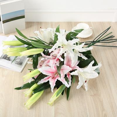 China FL4402 Natural Touch Home Wedding Lily Easter Flower Fabric Lily Fake Flowers High Quality Silk Artificial Flower Decoration for sale